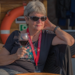 Walli in der Abendsonne auf dem Verandadeck der MS Berlin